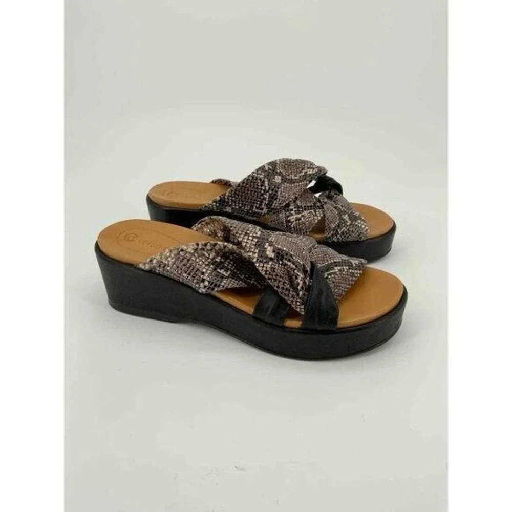 Anthropologie x Corso Como 7.5 Wynnter Platform Slide Sandal Snake Leather Wedge - Picture 5 of 7
